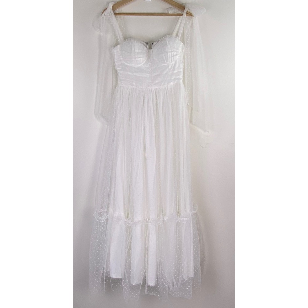 Petal and Pup Tulle Maxi Dress Women Medium White Swiss Dot Tiered Cottagecore